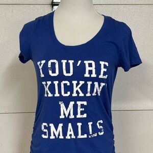 Motherhood Maternity Blue Tee with White Text